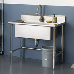 TRINITY 32' x 16' Stainless Steel Utility Sink with Pull-out Faucet