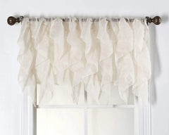 Decorative Sheer Voile Vertical Ruffle Window Curtain Valance (50" X 16", Beige)