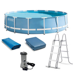 Intex 15ft x 48in Prism Frame Above Ground Swimming Pool Set & Ladder/Cover