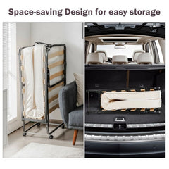 Folding Rollaway Bed, Metal Frame Bed Storage Cover Included, Portable Foldable Guest Bed for Adults, Cot Size Fold up Bed with Memory Foam Mattress on Wheels 76.5" x 31.5" x 16"