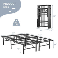 74" x 53" x 14" Foldable Metal Platform Bed Frame, No Box Spring Needed Steel Slats Support, 14 Inches High Under Bed Storage, Tool-free Assembly, Full Size