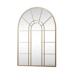 Lirago 42" x 28" Arched Decorative Mirror Metal Window Pane Wall Mirror, Gold