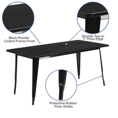 BizChair Commercial Grade 31.5" x 63" Rectangular Black Metal Indoor-Outdoor Table
