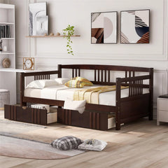 Twin Size Daybed Wood Bed with Two Drawers, Solid Wood Captains Bed Sofa Bed Frame for Kids/Teens/Adults, No Box Spring Required, Espresso 78.6''L x 41.2''W x 34''H