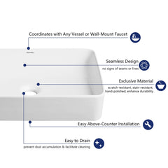 DeerValley DV-1V032 White Ceramic Rectangular Vessel Sink Above Counter White Bathroom Vanity Sink Bathroom Sink Art Basin (19.92'' L x 14'' W x 4.37'' H)