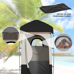 E-Western Outsunny Portable Shower Tent with Solar Shower Bag, Privacy Shelter, Camping Dressing Room, Includes Floor & Carrying Bag, Black, 28.7" x 6.7" x 6.7"