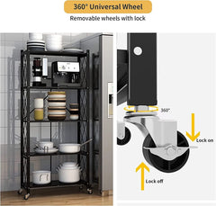 Foldable 28.35''W x 14.96''D x 63.19''L Storage Shelving Unit,Heavy Duty Metal Shelf,Foldable Shelf with Wheels,Garage Shelf Rack,Heavy Duty Pantry Organizer
