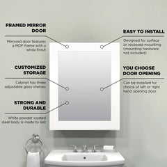 Zenna Home Recessed/Wall Mount Framed Mirror Medicine Cabinet, 24.5" x 30.5", White