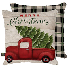 Merry Christmas Pickup Truck Decorative Pillow Rustic Indoor Outdoor 17" x 17"