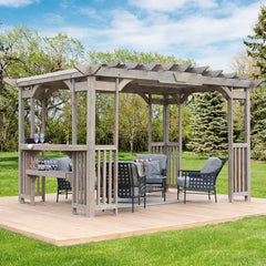 Yardistry 10 ft. x 14 ft. Madison Pergola with Bar and Sunshade