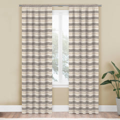 Mainstays Farmhouse Beige Stripe Light Filtering Rod Pocket Panel Pair, 76" x 84"