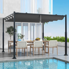 Costway 10' x 10' Outdoor Pergola with Retractable Canopy Heavy-Duty Metal Columns
