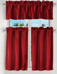 RED K3 3PC KITCHEN NURSERY SOLID COLOR CURTAIN VALANCE SIZE: 60" WIDE X 14" LONG2 TIERS PANELS SIZE: 30" WIDE X 36" LONG (EACH TIER)