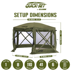 CLAM Quick-Set Pavilion 12.5 x 12.5' Portable Outdoor Canopy Shelter, Green