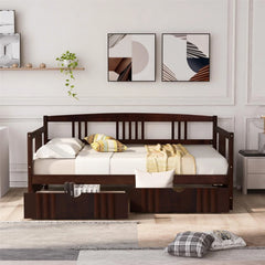 Twin Size Daybed Wood Bed with Two Drawers, Solid Wood Captains Bed Sofa Bed Frame for Kids/Teens/Adults, No Box Spring Required, Espresso 78.6''L x 41.2''W x 34''H