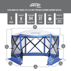 CLAM Quick-Set Escape Sport 11.5 x 11.5 Foot Tailgating Canopy Tent, Blue