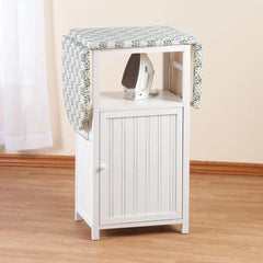 OakRidge Deluxe Ironing Board with Storage Cabinet, Perfect for Small Spaces with Extra Storage, Folding Station, Crafted with 100% Durable Wood, White Design C Measures 36.5" H x 15.5" W x 23" L