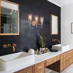 Modern 4/3/2-Light Farmhouse Linear Bathroom Vanity Lights Dimmable Wall Sconces with Clear Glass Shade L 20'' 3-light L20"x W6"x H 11.5" Painted 13
