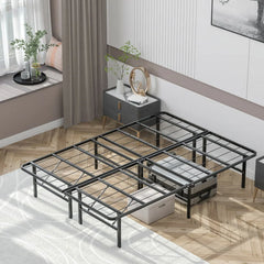 74" x 53" x 14" Foldable Metal Platform Bed Frame, No Box Spring Needed Steel Slats Support, 14 Inches High Under Bed Storage, Tool-free Assembly, Full Size