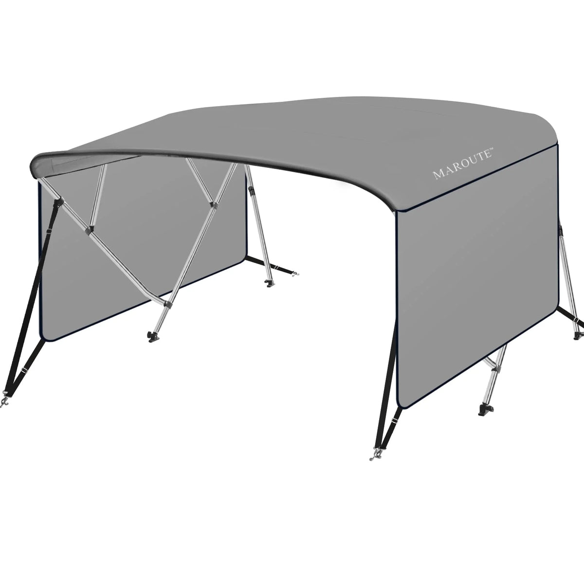 4 Bow Top Boat Cover with Aluminum Alloy Frame, Include Straps & Adjustable Rear Support Pole, Zippered Storage Boot, PU Coating Canvas Gray 8'L x 54" H x 73"-78" W