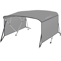4 Bow Top Boat Cover with Aluminum Alloy Frame, Include Straps & Adjustable Rear Support Pole, Zippered Storage Boot, PU Coating Canvas Gray 8'L x 54" H x 73"-78" W