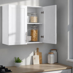 Prepac Elite 32" H Wall Cabinet with Panel Doors, White Storage Cabinet, Bathroom Cabinet, Pantry Cabinet with with 1 Adjustable Shelf 12.75" D x 32" W x 30" H, WSUR-1003-1