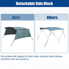 Unique Bargains 600D 4 Bow 8'L x 54"H x 91"-96"W Bimini Top Canvas Cover with Detachable Side Blocks Storage Boot Gray