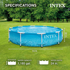 INTEX Round Metal Frame 10ft x 30in Above Ground Swimming Pool Set, Blue