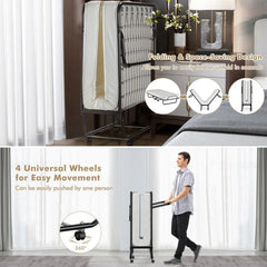 75" x 31" x 13" Folding Bed with Mattress, Rollaway Bed Metal Frame on Wheels, Portable Foldable Guest Bed for Adults, Cot Size Fold up Bed with Memory Foam Mattress