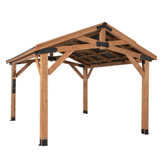 Backyard Discovery Norwood 14' x 12' Cedar Wood Gazebo, Galvanized Steel Roof, PowerPort