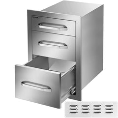 Outdoor Kitchen Drawers 18" W x 20.5" H x 20.5" D, Flush Mount Triple Access BBQ Drawers with Stainless Steel Handle, BBQ Island Drawers for Outdoor Kitchens or BBQ Island Patio Grill Station