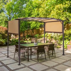 AECOJOY 12X 9Outdoor Retractable Steel Pergola Canopy with Adjustable Shade-Beige