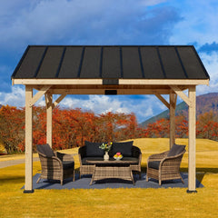 Erommy Hardtop Asphalt Roof Spruce Wood Gazebo 11 x 12 ft