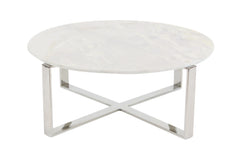 DecMode 31" x 18" White Ceramic Coffee Table with Marble Top, 1-Piece