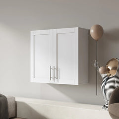 Stackable Wall Cabinet,Hanging Wall Mount Storage Cabinet with Adjustable Shelves and Doors,Sideboard Buffet Cupboard,Console Table,White Wood Finish,11.81 "D x 31.50"W x 29.92 "H