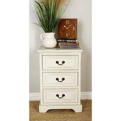 DecMode 17" x 25" Cream Wood 3 Drawer Cabinet, 1-Piece