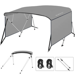 4 Bow Top Boat Cover with Aluminum Alloy Frame, Include Straps & Adjustable Rear Support Pole, Zippered Storage Boot, PU Coating Canvas Gray 8'L x 54" H x 73"-78" W