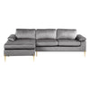 HomeStock Luxe Modern Velvet L-Shape Sectional Sofa with Square Padded Armrests, Solid Pattern Upholstery - 51.6"D x 101.2"W x 33.1"H, Comfortable and Stylish Seating for Living Room-Color:Gray/Gold