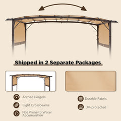 AECOJOY 12X 9Outdoor Retractable Steel Pergola Canopy with Adjustable Shade-Beige
