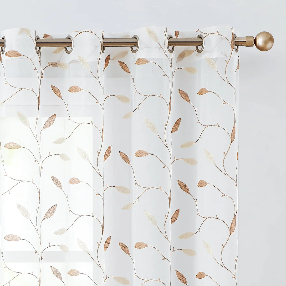Curtainking Farmhouse Leaf Embroidery Grommet Sheer Curtains, 58" x 84" (2 Panels)