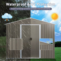 8ft x 6ft Outdoor Metal Storage Shed with Window Grey DIY assembly with pre-cut