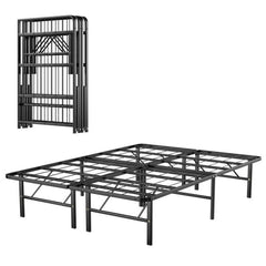 74" x 53" x 14" Foldable Metal Platform Bed Frame, No Box Spring Needed Steel Slats Support, 14 Inches High Under Bed Storage, Tool-free Assembly, Full Size