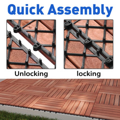 BuxWellBang 12'' x 12'' Interlocking Deck Tiles, Acacia Wood for Flooring, 27 Pcs, Brown