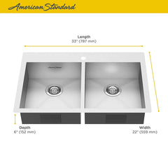 American Standard Edgewater 33-in x 22-in ADA Double Bowl Kitchen Sink in Stainless Steel