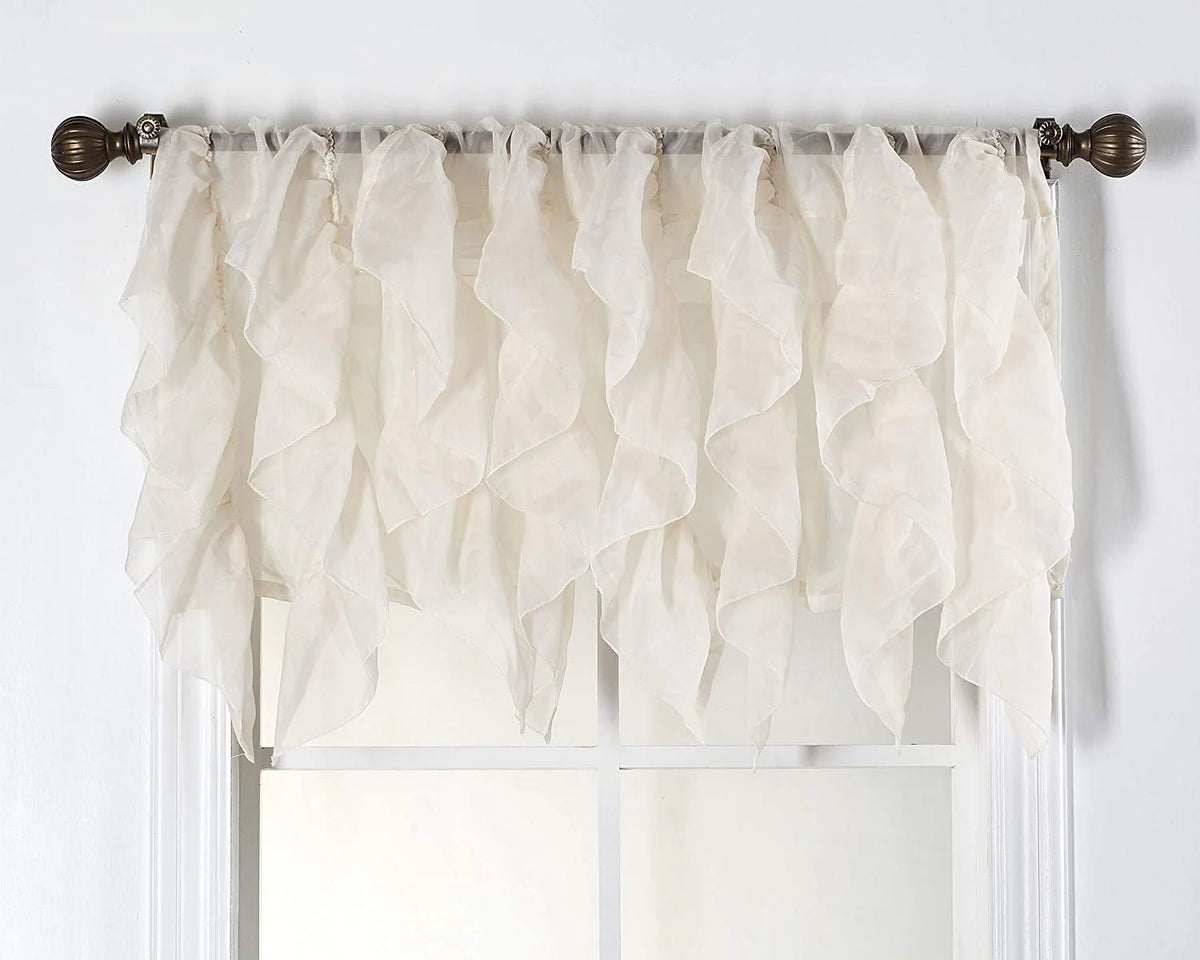 Decorative Sheer Voile Vertical Ruffle Window Curtain Valance (50" X 16", Beige)