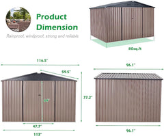 AECOJOY 10' x 8' Outdoor Metal Storage Shed with Lockable Door for Backyard