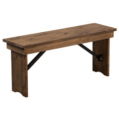 BizChair 40" x 12" Antique Rustic Solid Pine Folding Farm Bench