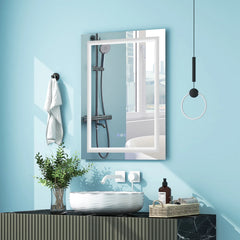 Costway 32'' x 24'' Bathroom Wall Mirror Makeup Mirror with Colorful Light Anti-Fog